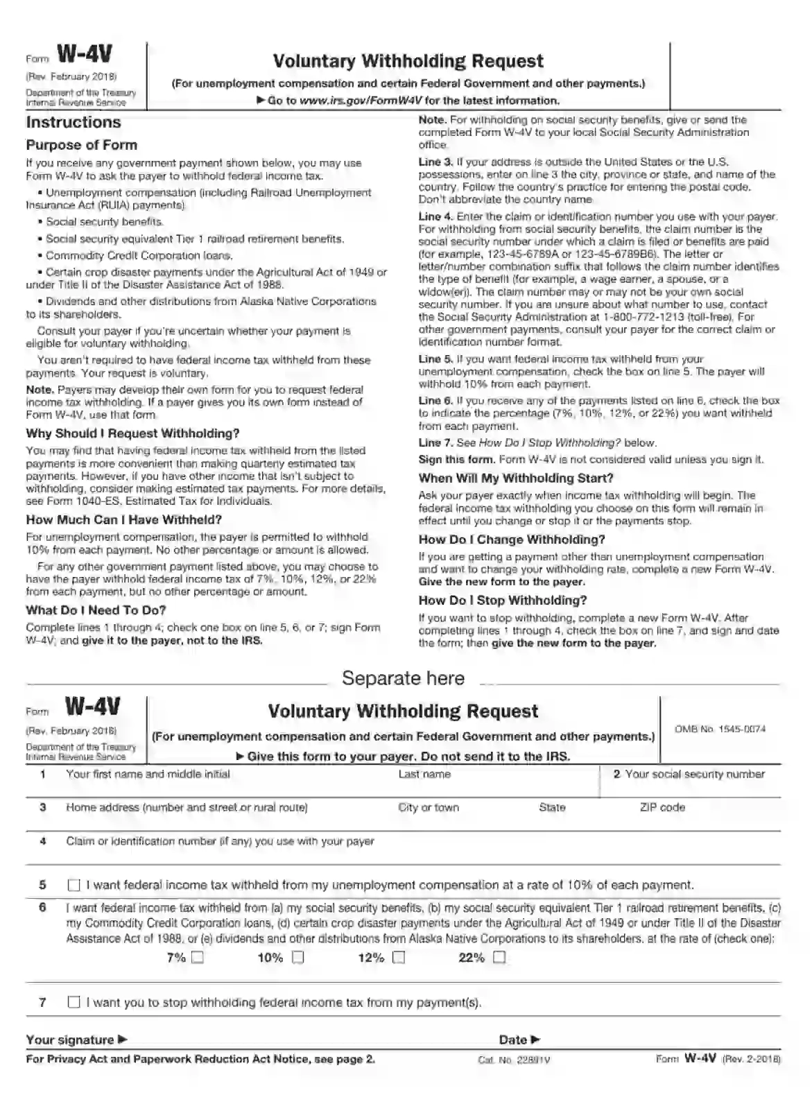 IRS Form W 4V Fill Out Printable PDF Forms Online
