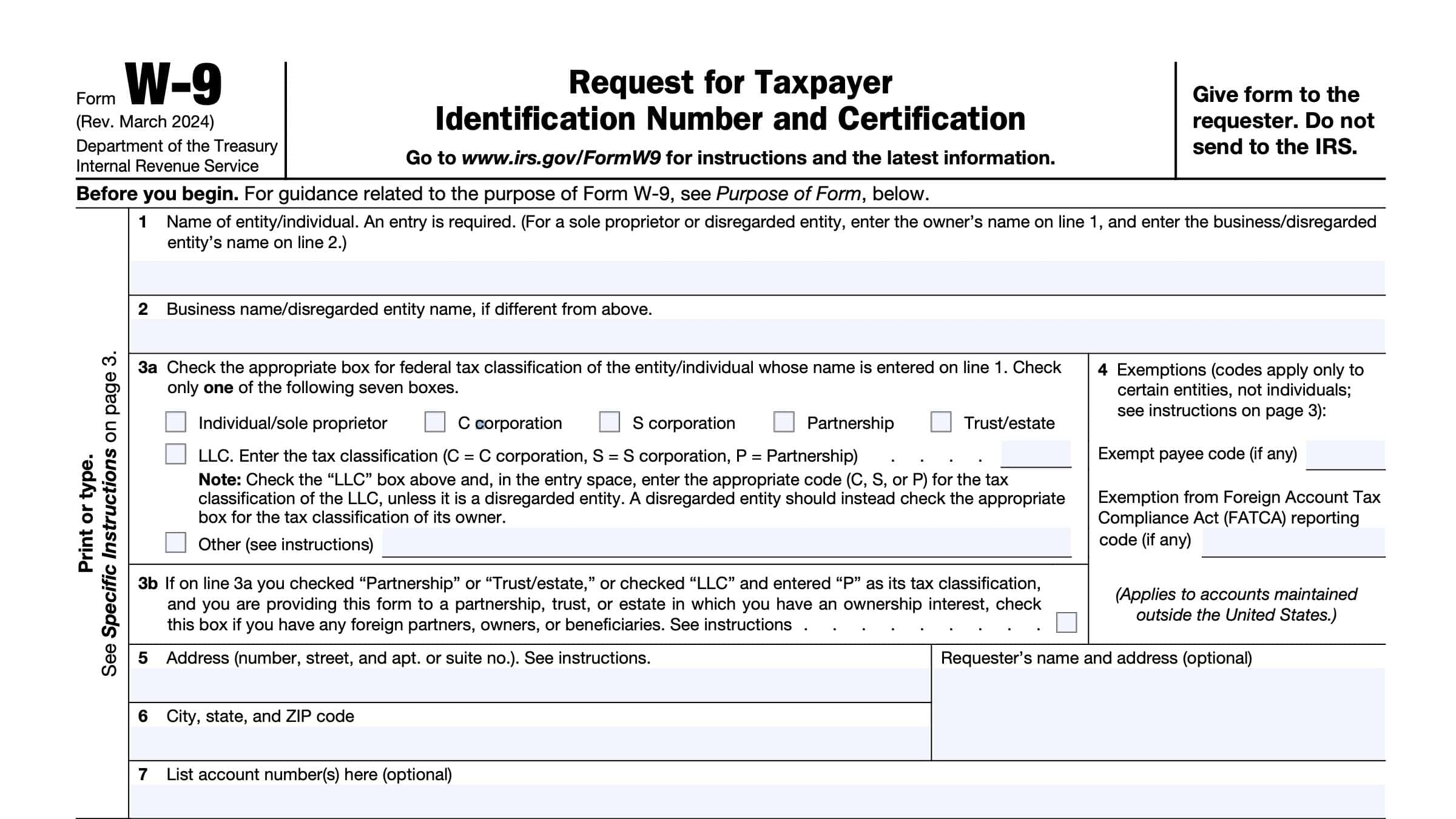 Irs W9 Form 2026