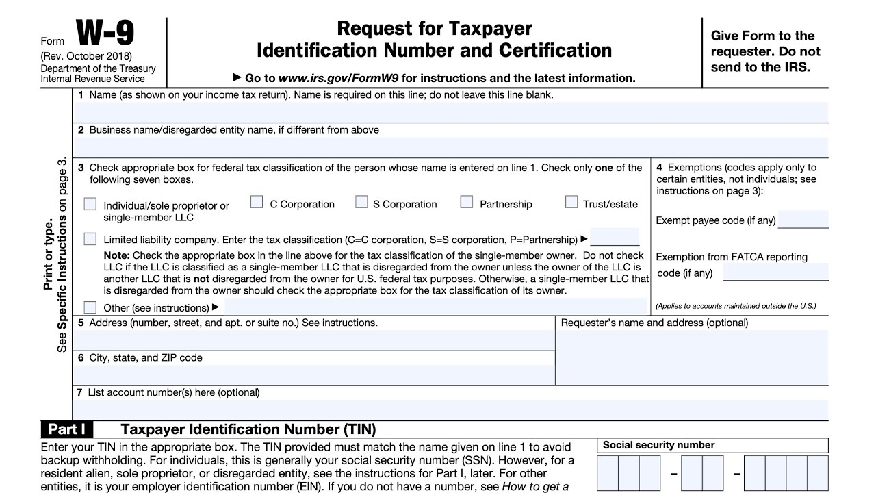 Irs Form W 9 Revised October 2018