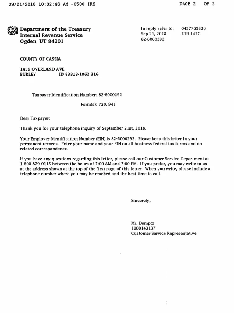 Irs LTR 147C Ein PDF