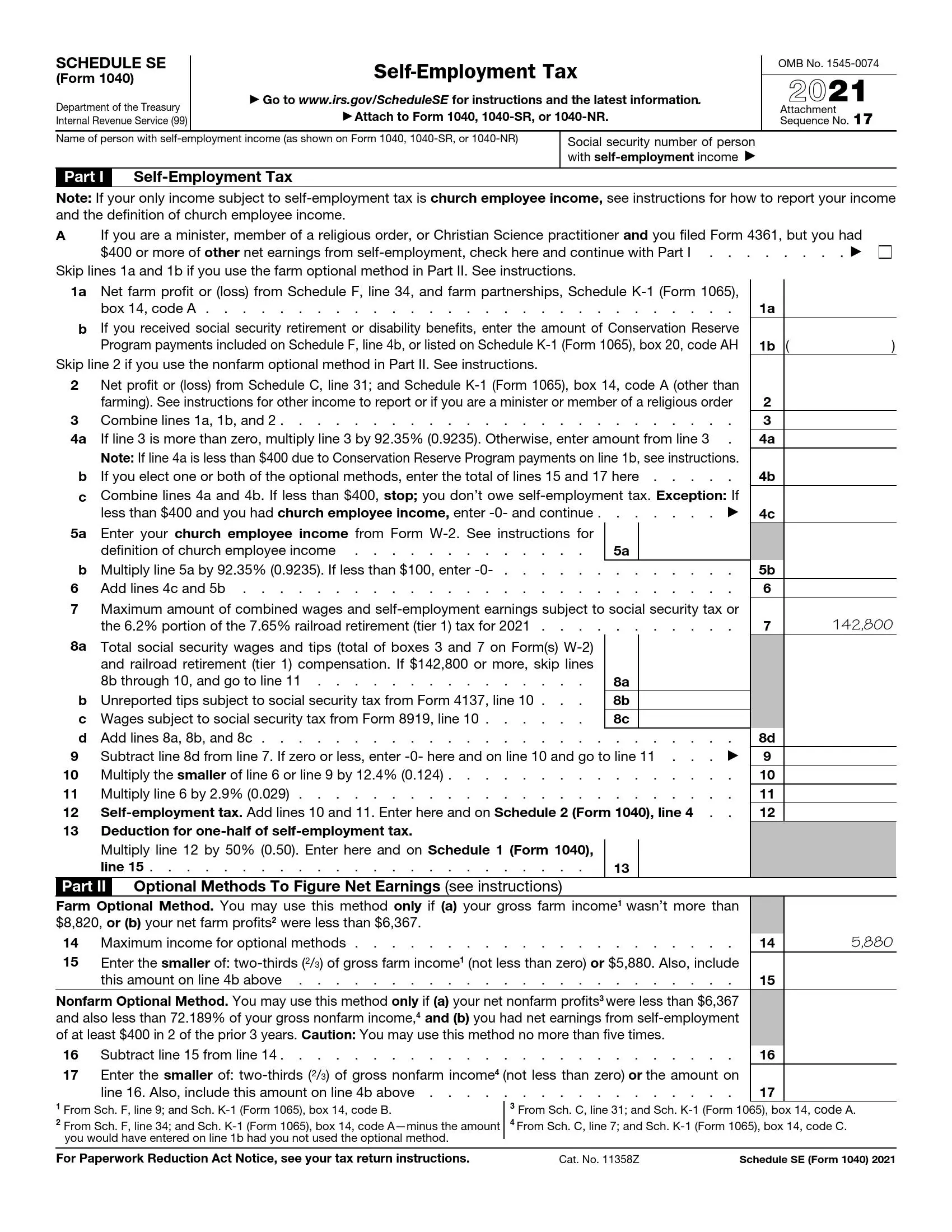IRS Schedule SE Form 1040 Fill Out Printable PDF Forms Online