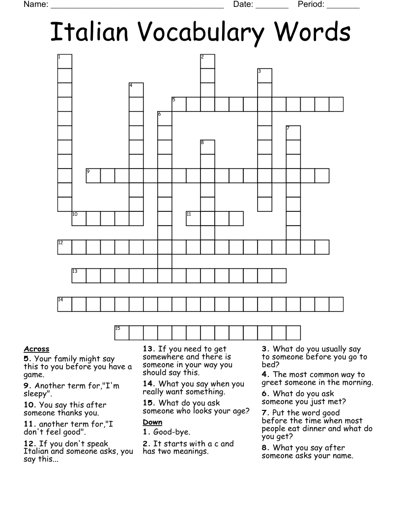 Italian Crossword Puzzles Free Printable