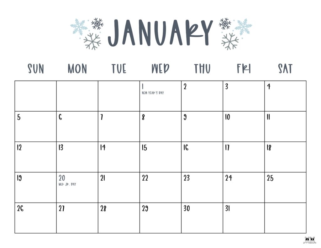 2025 Blank Monthly Calendar