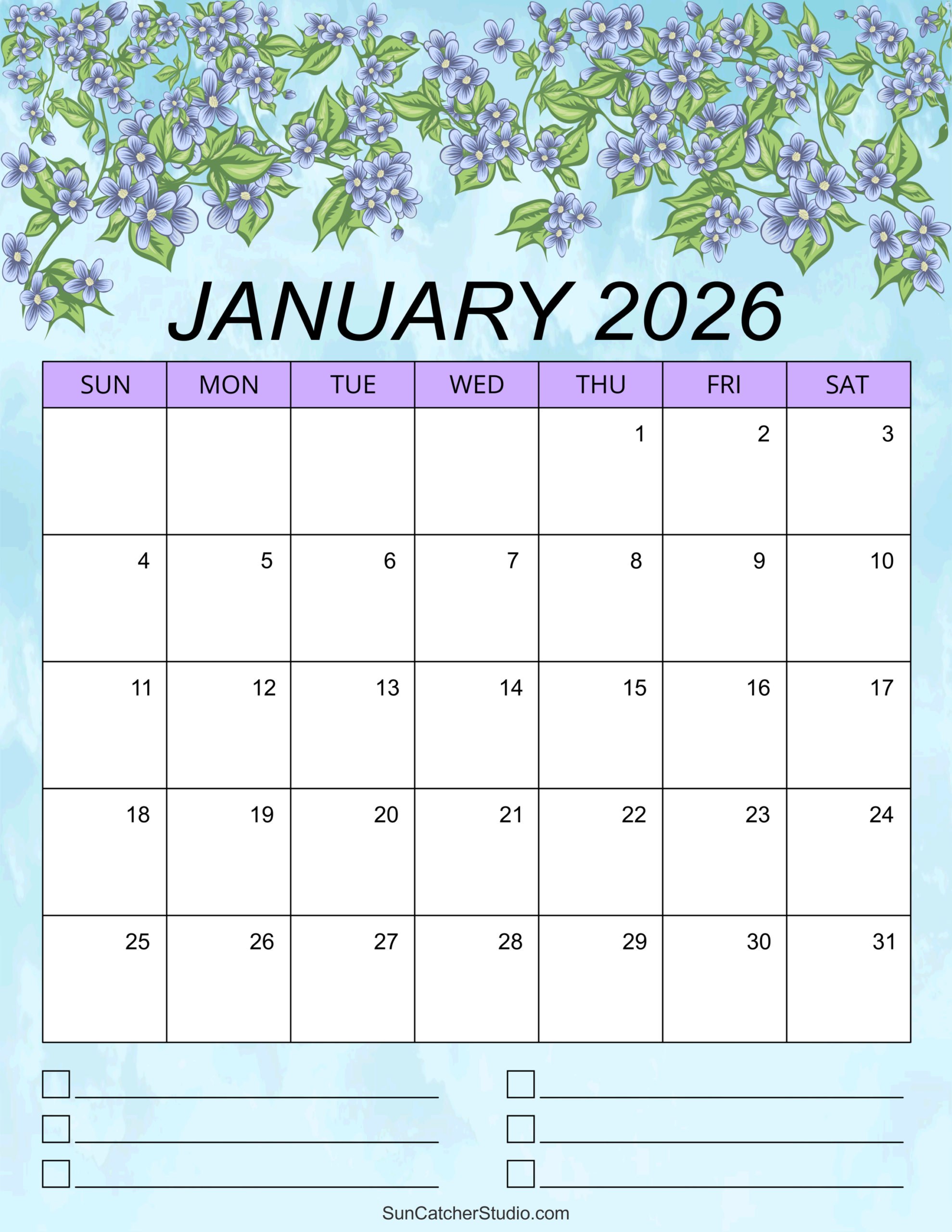 2026 Monthly Printable Calendar With Holidays