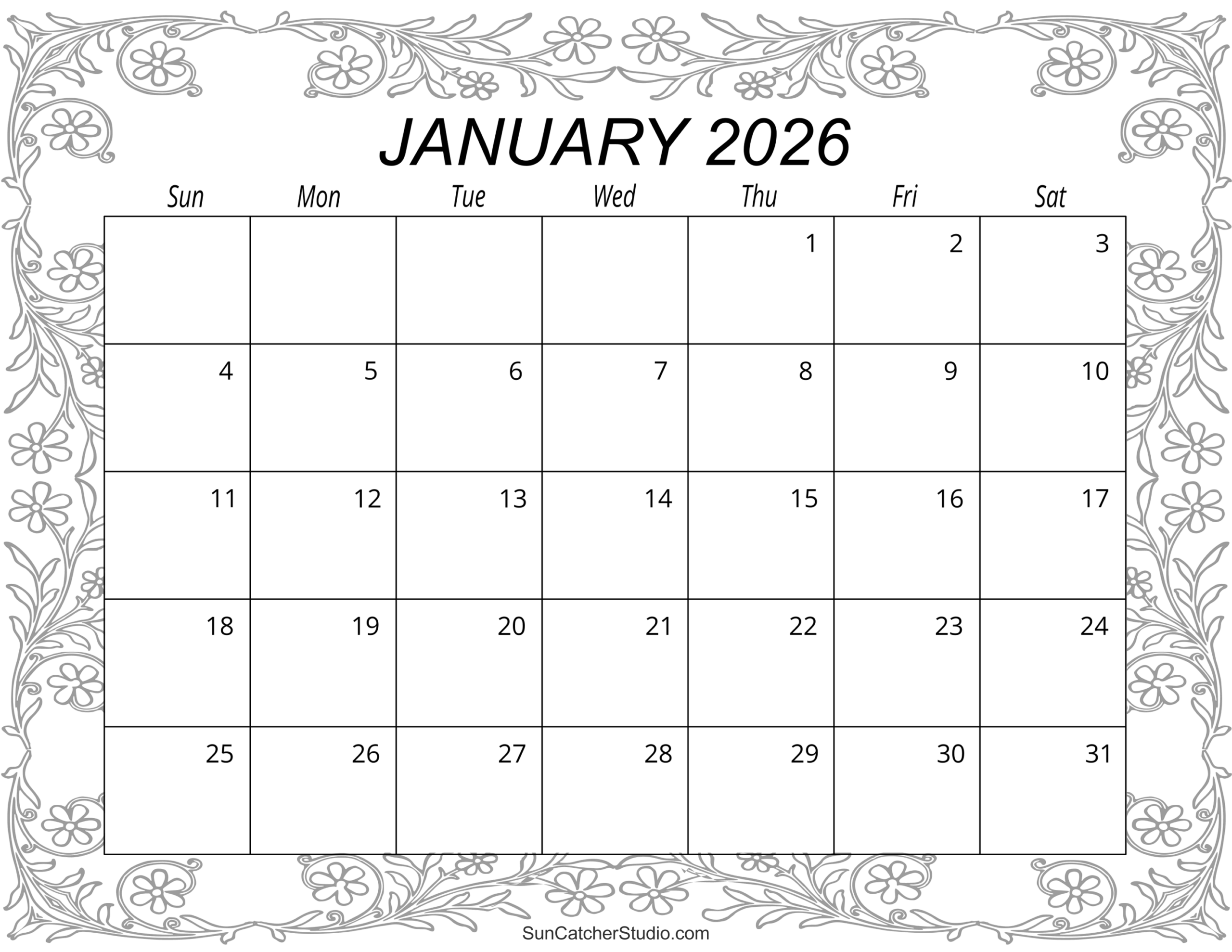2026 Printable Monthly Calendar Free