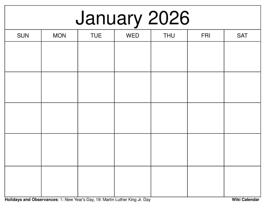 2026 Blank Calendar Printable Free