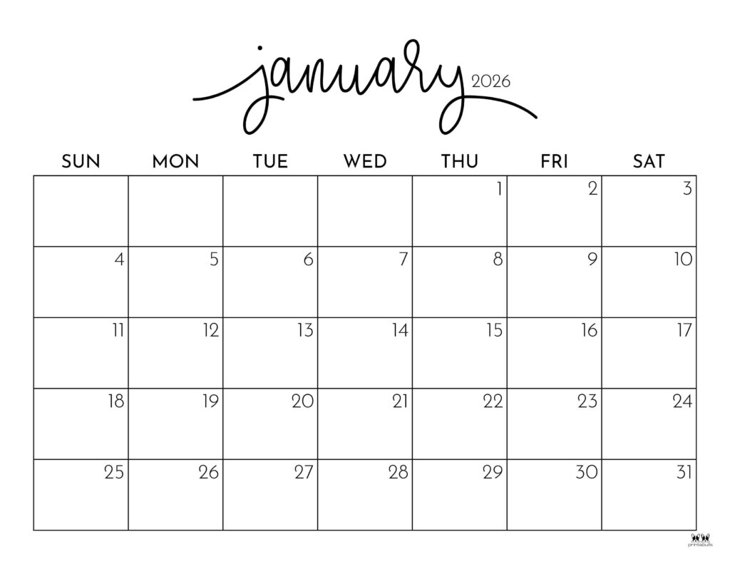 Printable Blank January 2026 Calendar
