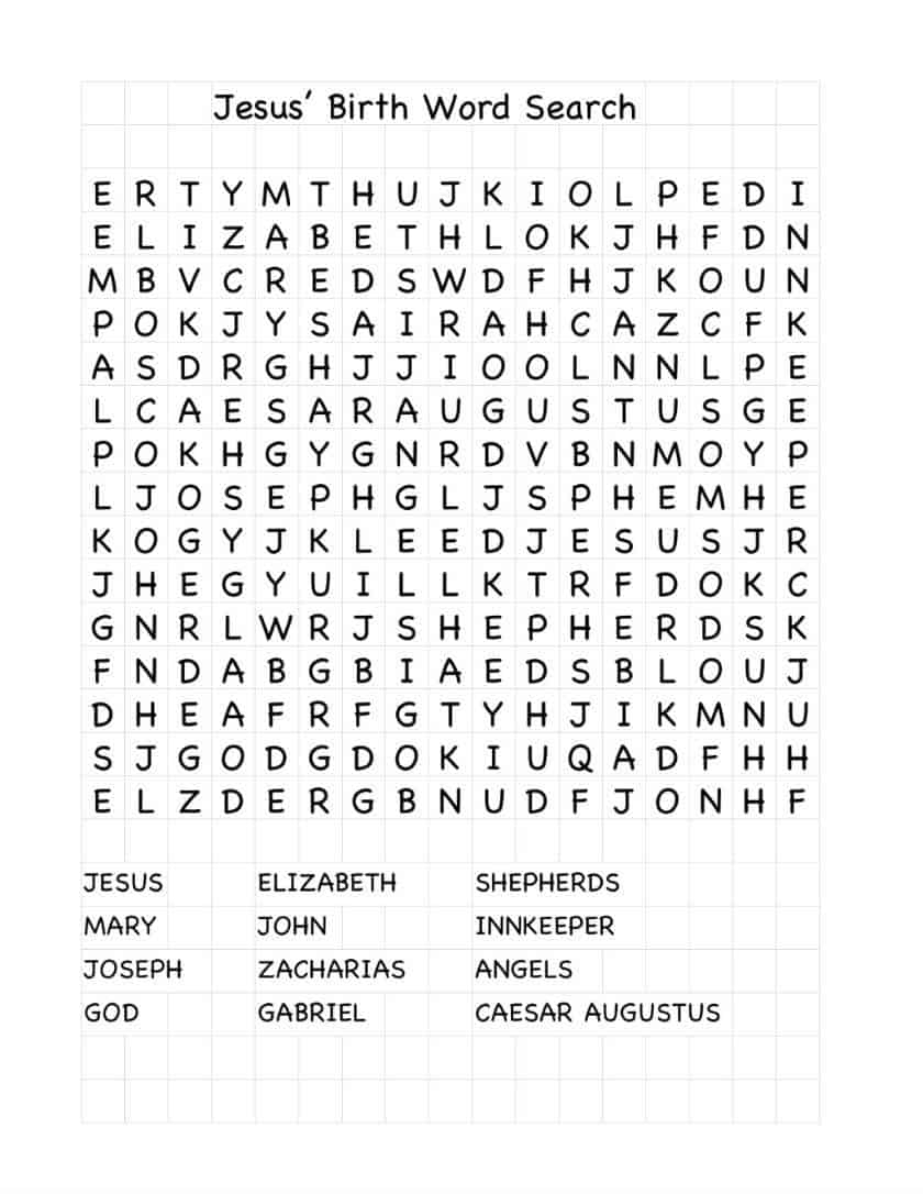 Bible Word Search Puzzles Printable Christmas
