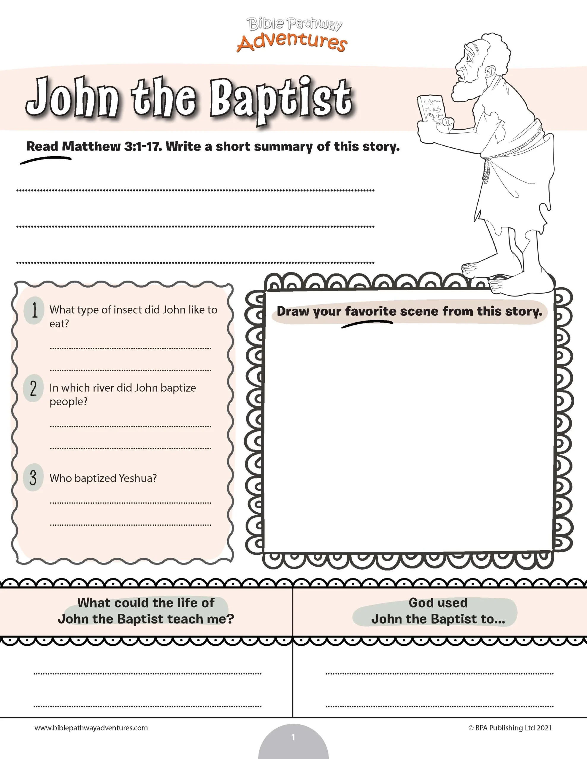 John The Baptist Bible Worksheet PDF Bible Pathway Adventures