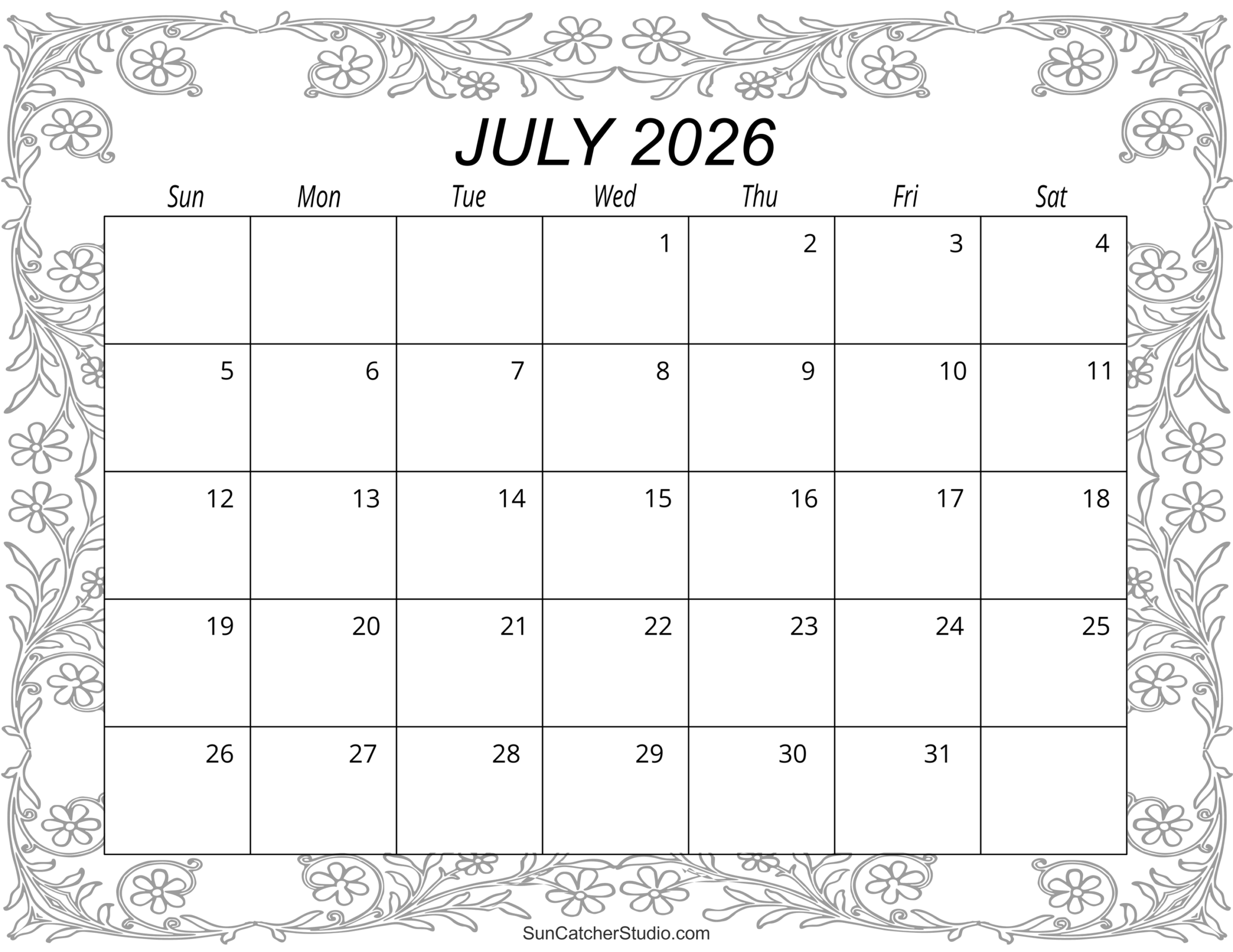 Blank July 2026 Calendar