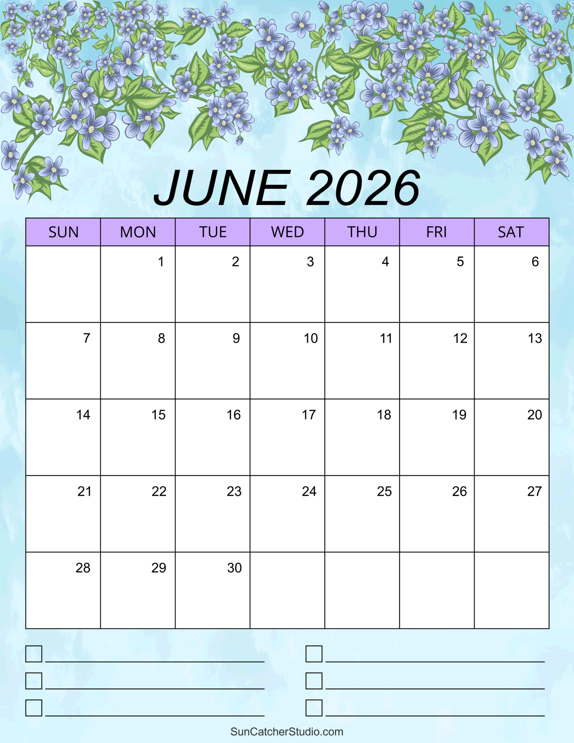 Blank Monthly Calendar Printable June 2026