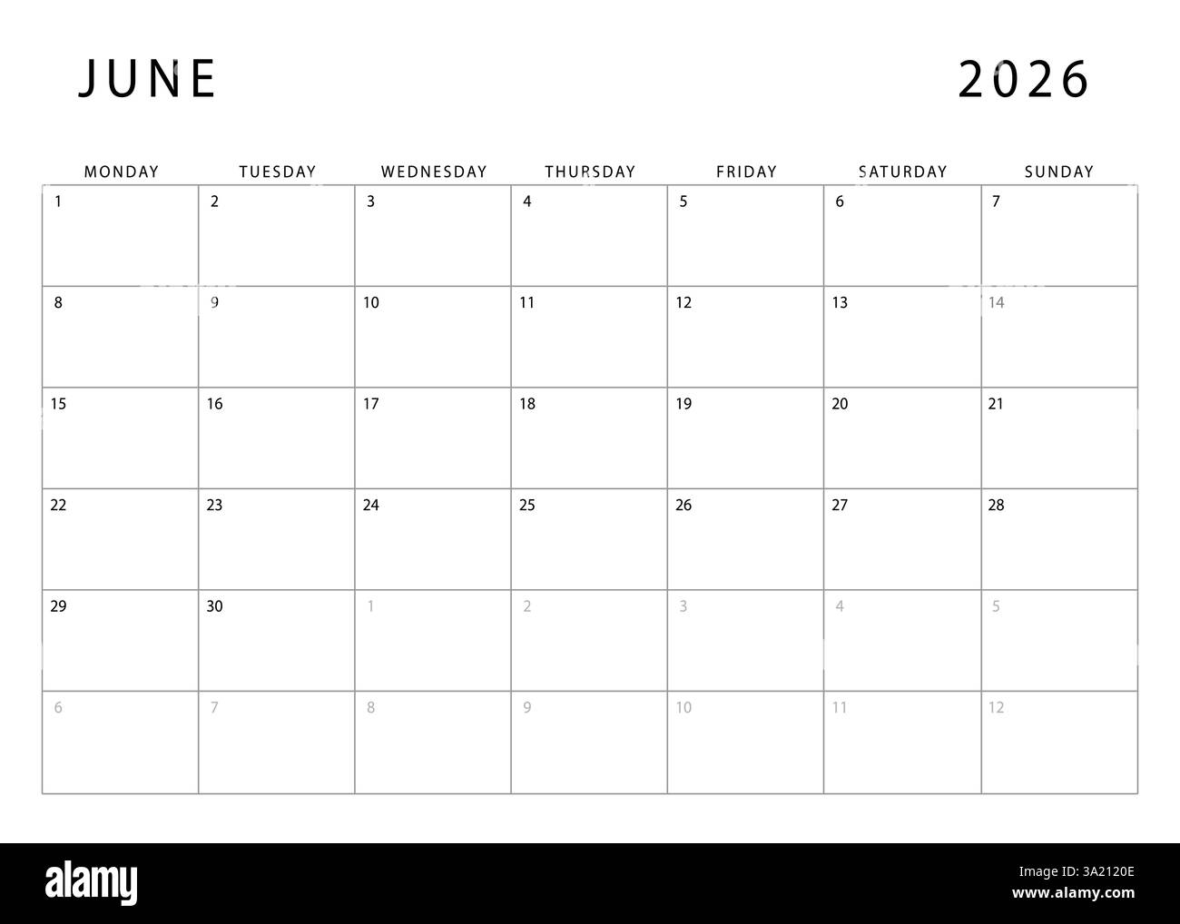 Blank Calendar 2026 June Template