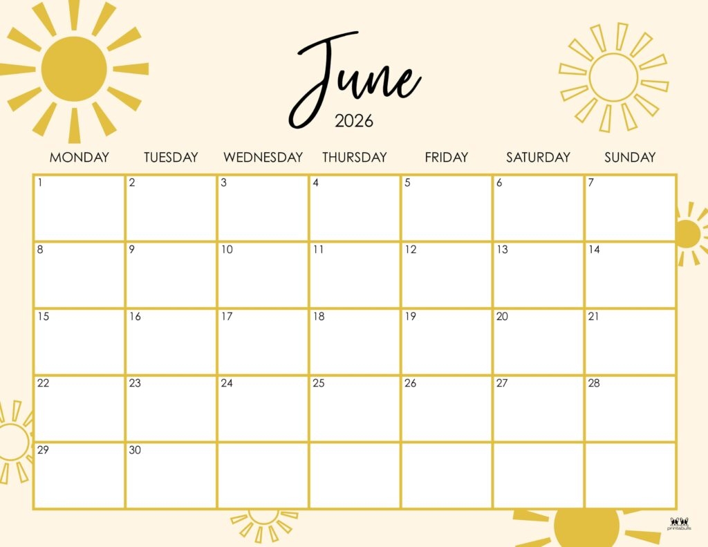 June 2026 Calendars 123 FREE Printables Printabulls