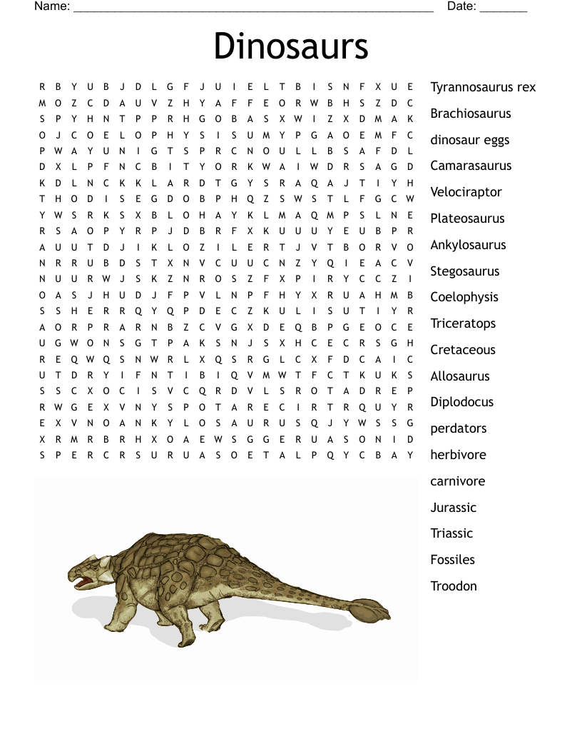 Jurassic Crossword Puzzles Printable