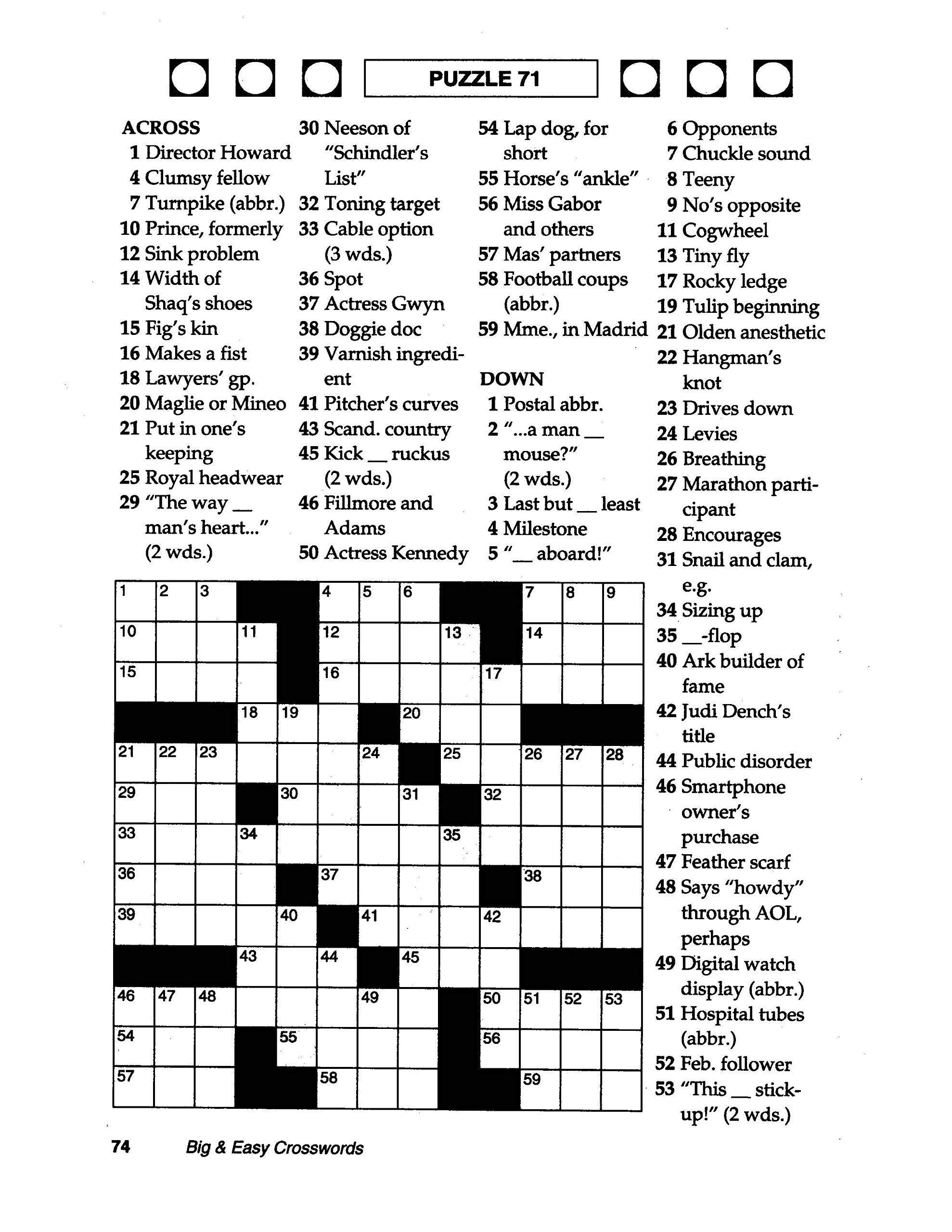 Super Easy Crossword Puzzles Printable