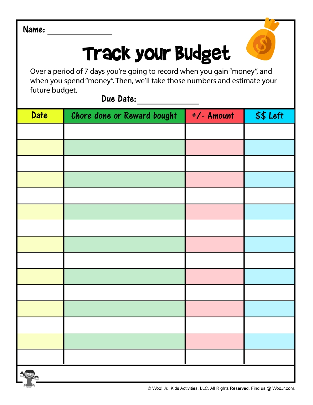 Free Printable Budgeting Worksheets For Kids