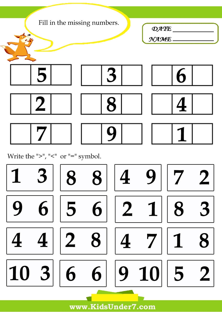 Kids Under 7 Kids Math Worksheets