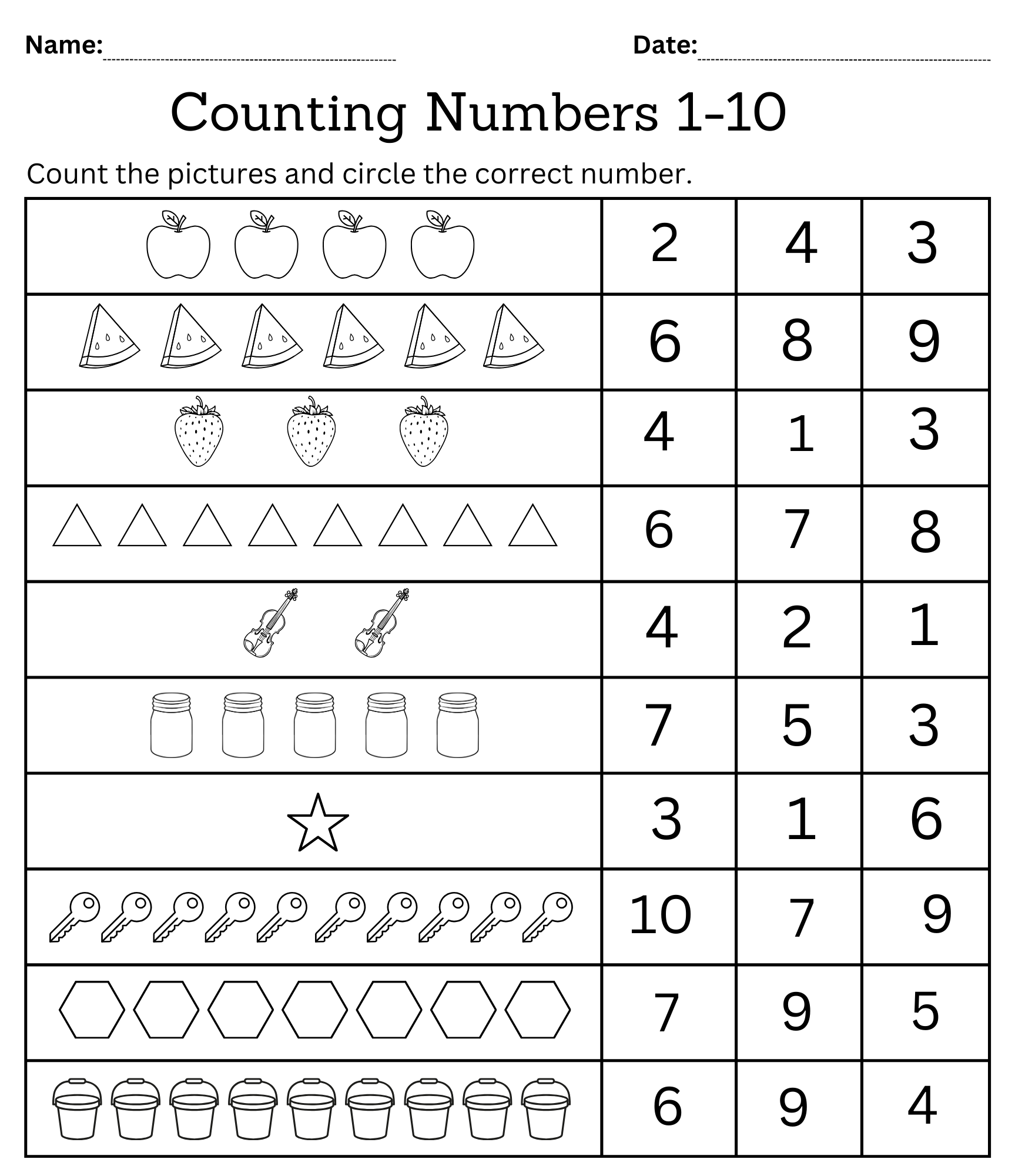 Number 1-10 Printable Worksheet
