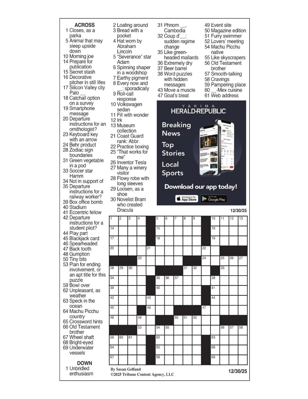 LA Times Crossword Dec 30 2025 Crosswords Yakimaherald
