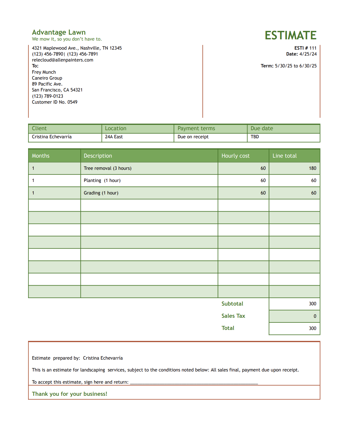 Landscaping Estimate Templates