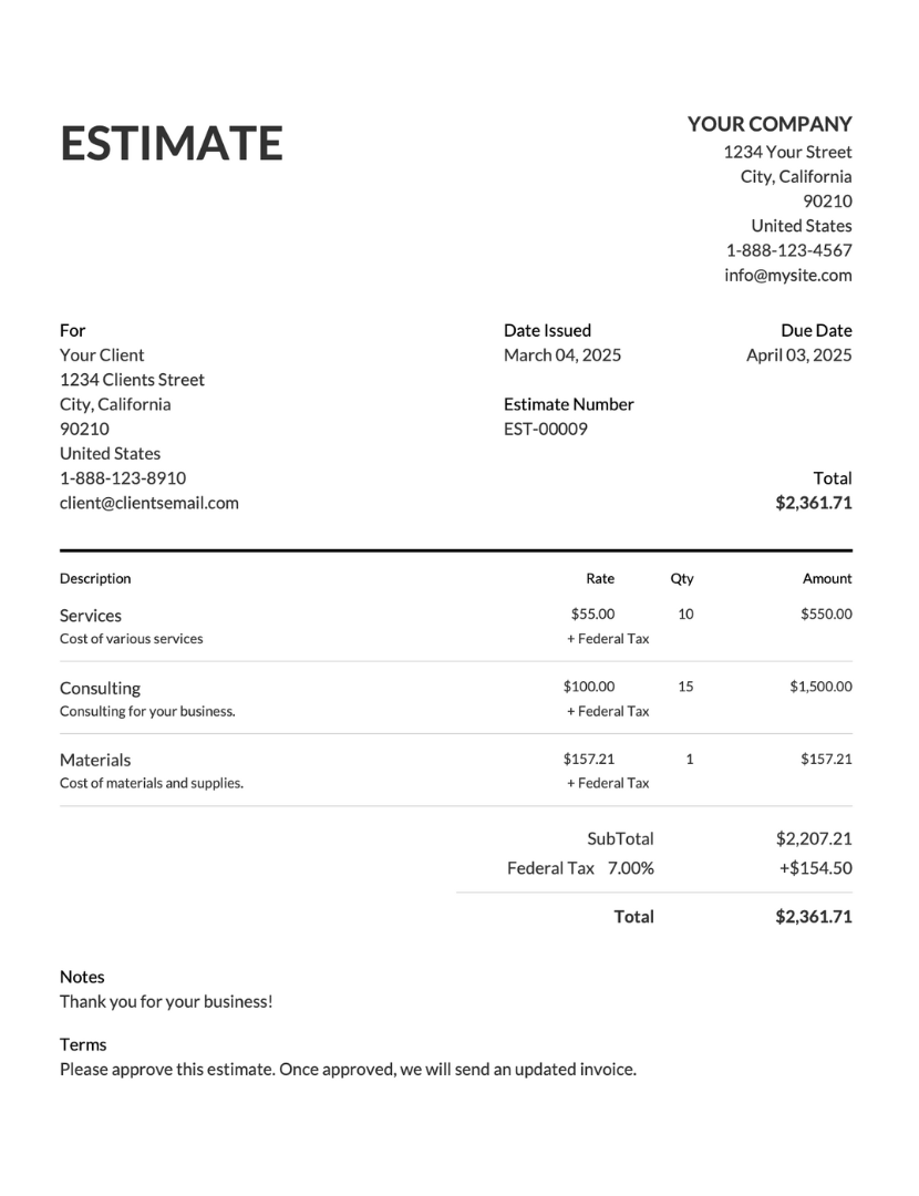 Landscaping Estimate Templates