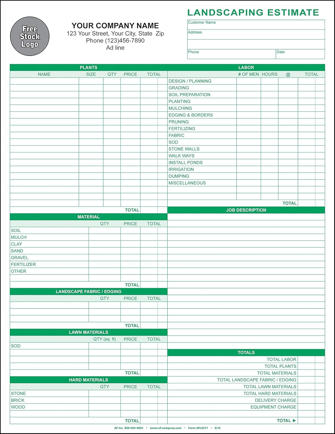 Printable Landscape Estimate Template