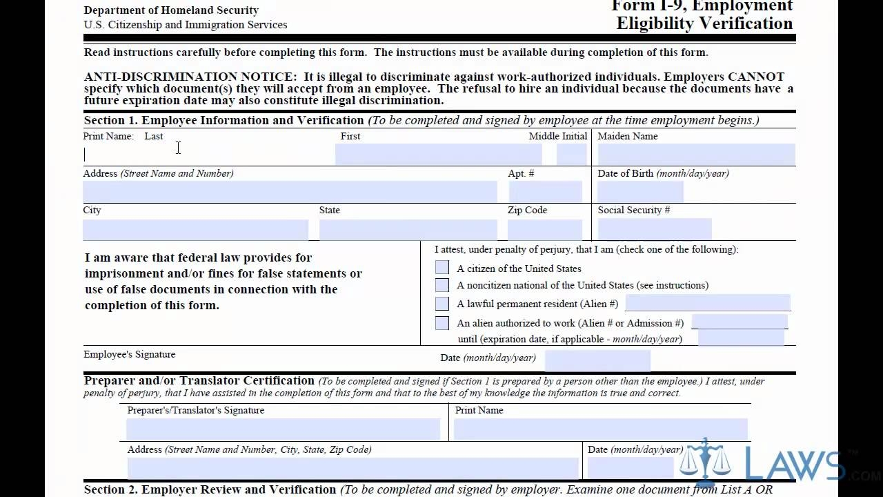 Printable I9 Form 2023 Irs