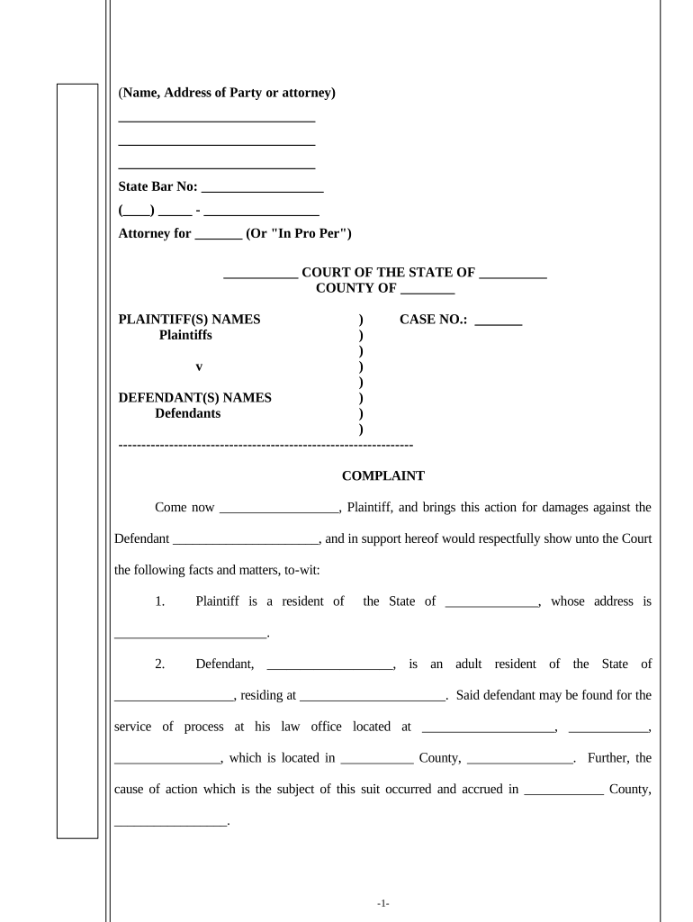 Legal Complaint Template Doc Template PdfFiller