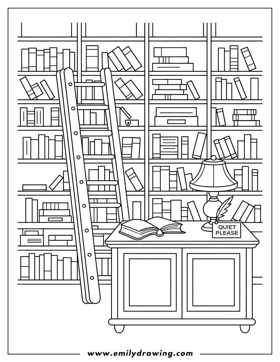 Library Coloring Page Emily Drawing