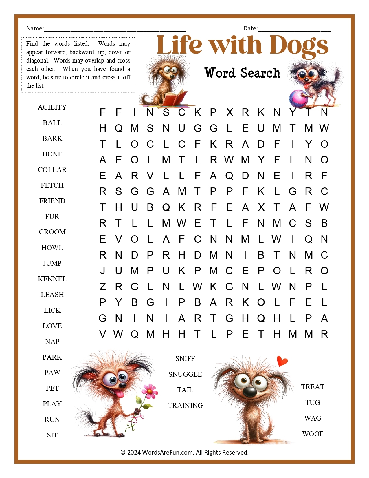Free Printable Dog Word Search Puzzles