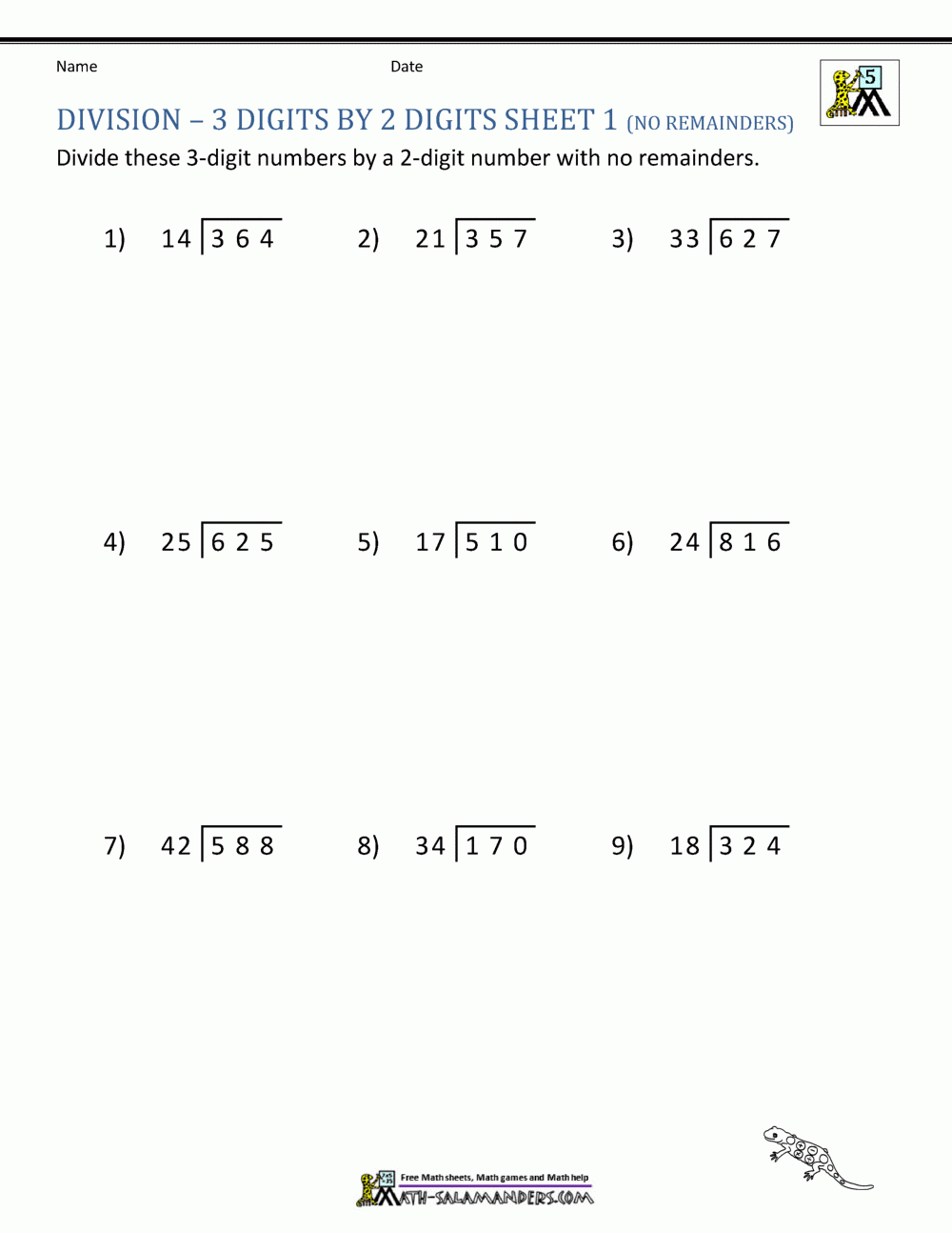 Long Division Practice Worksheets Printable