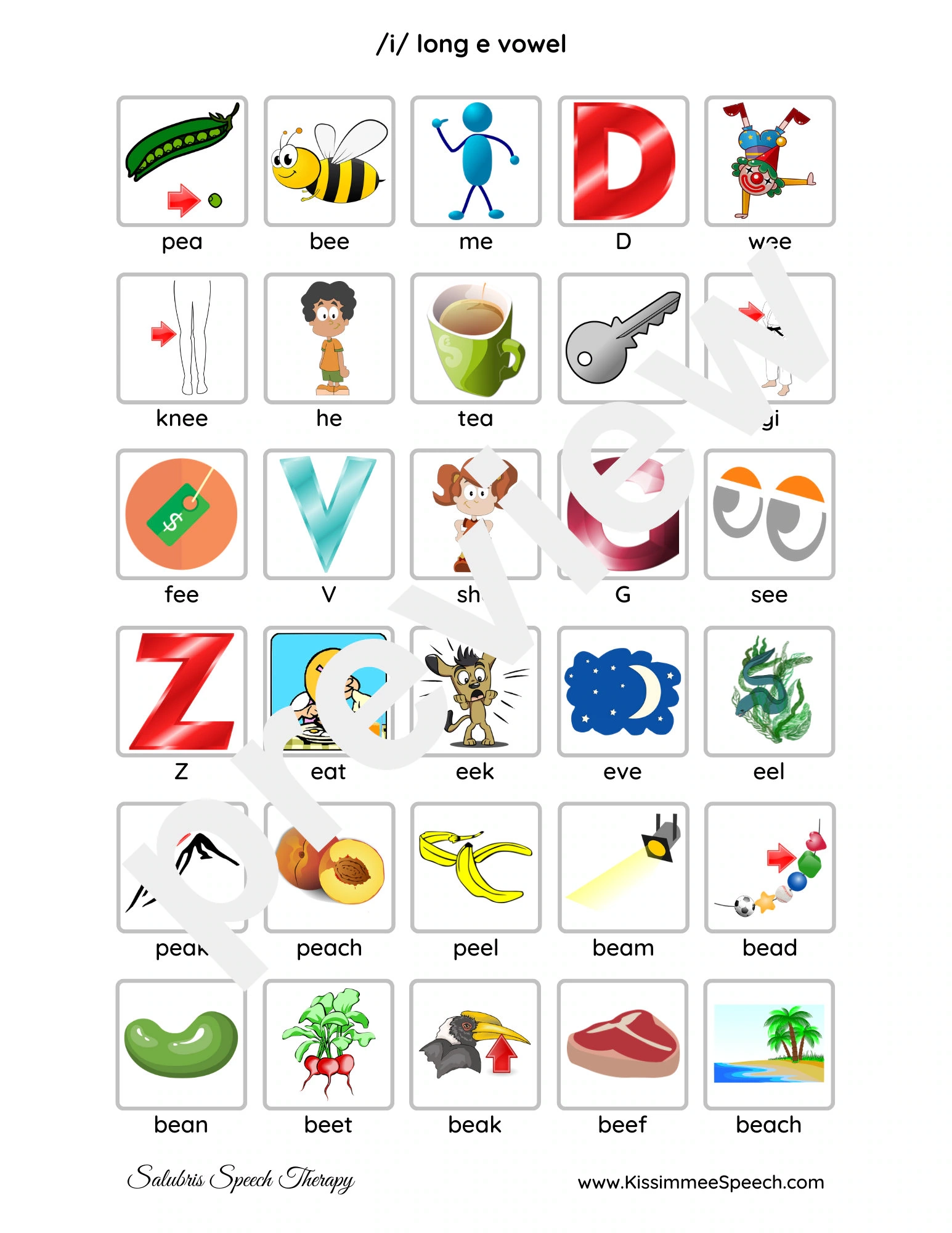 Long E Worksheets For Speech Therapy Practice 3 Pages 