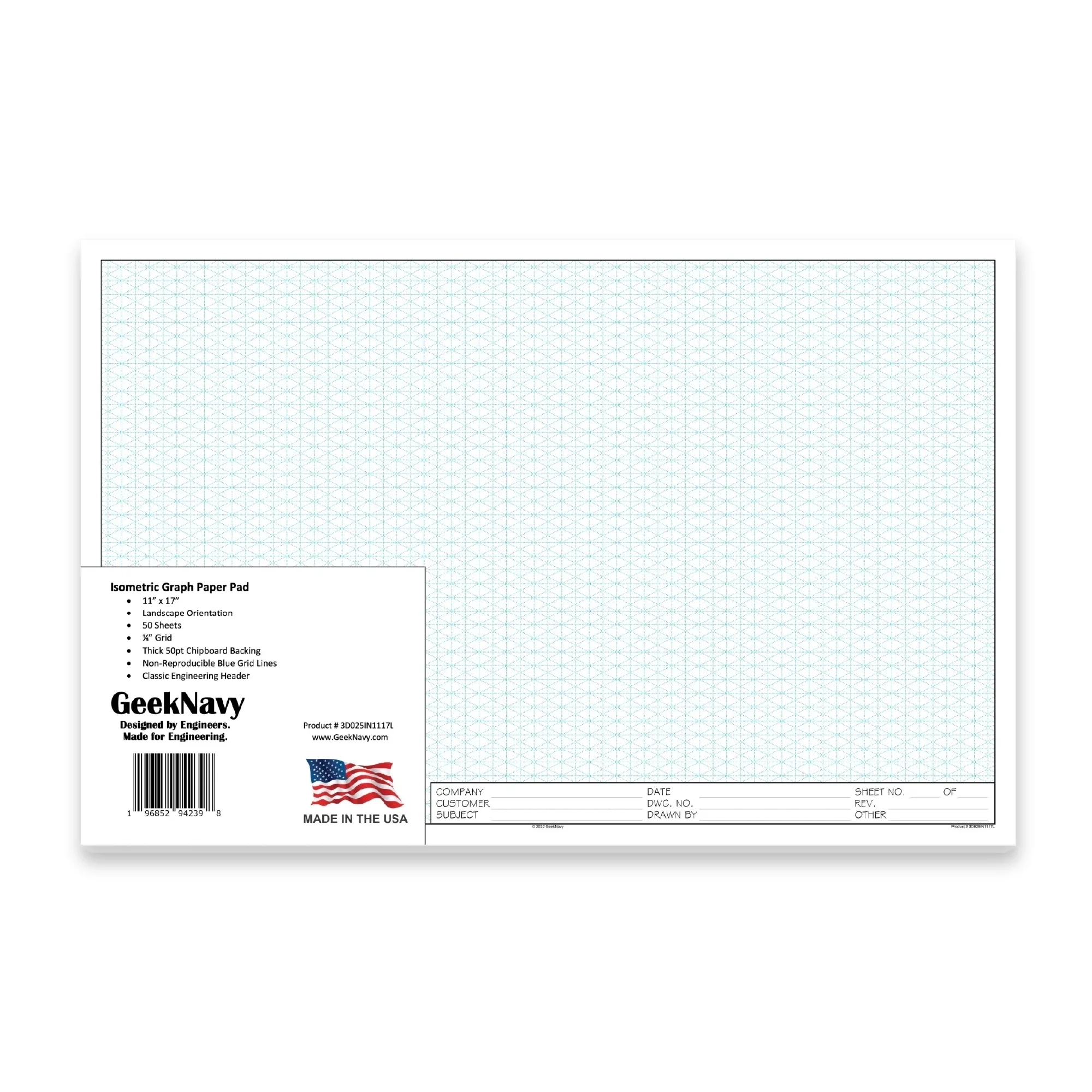 Loose Leaf GeekNavy Isometric Grid Graph Paper 11 X 17 Landscape 100 Sheets 1 Pack