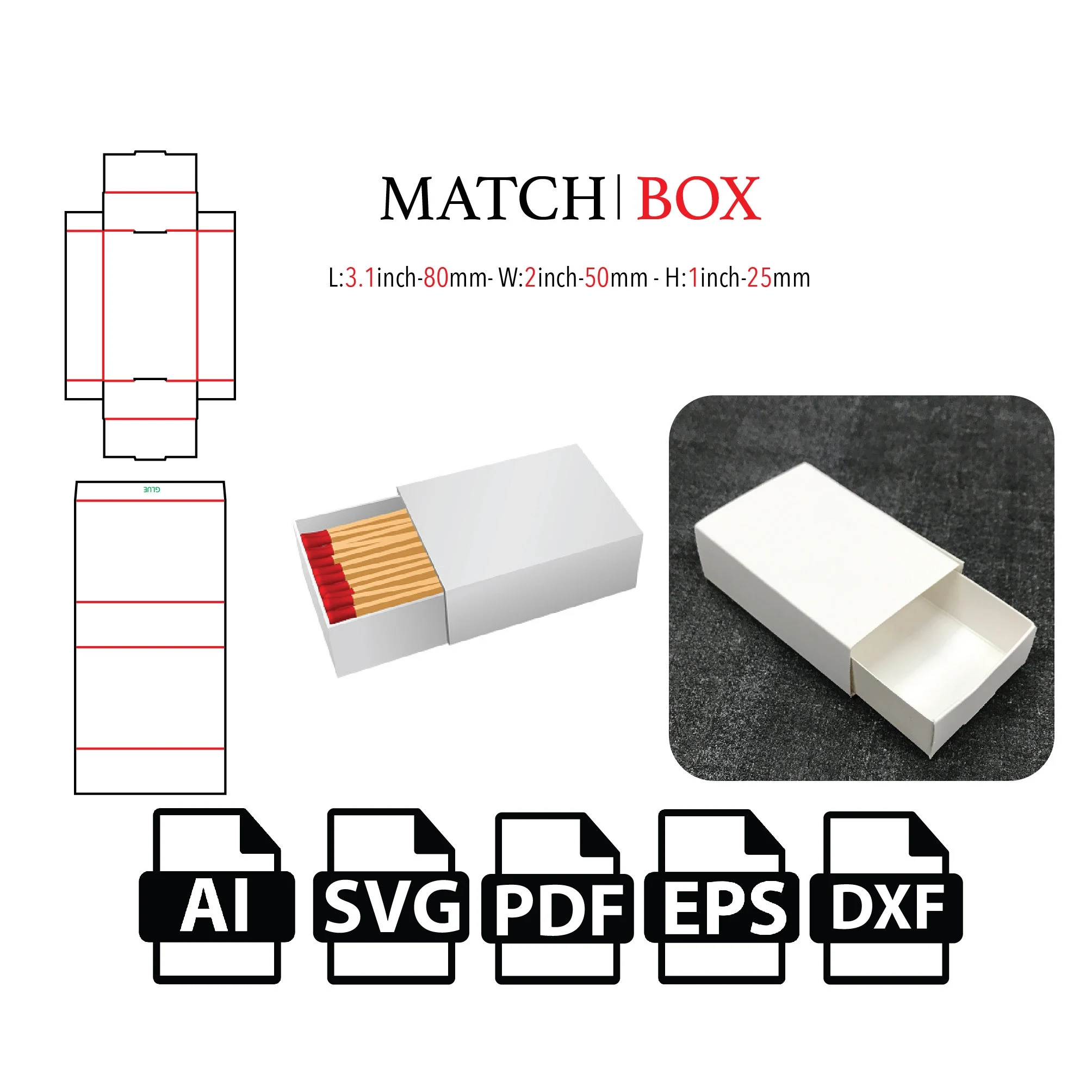Match Box drawer Box slider Box Template cut File Box SVG Case 