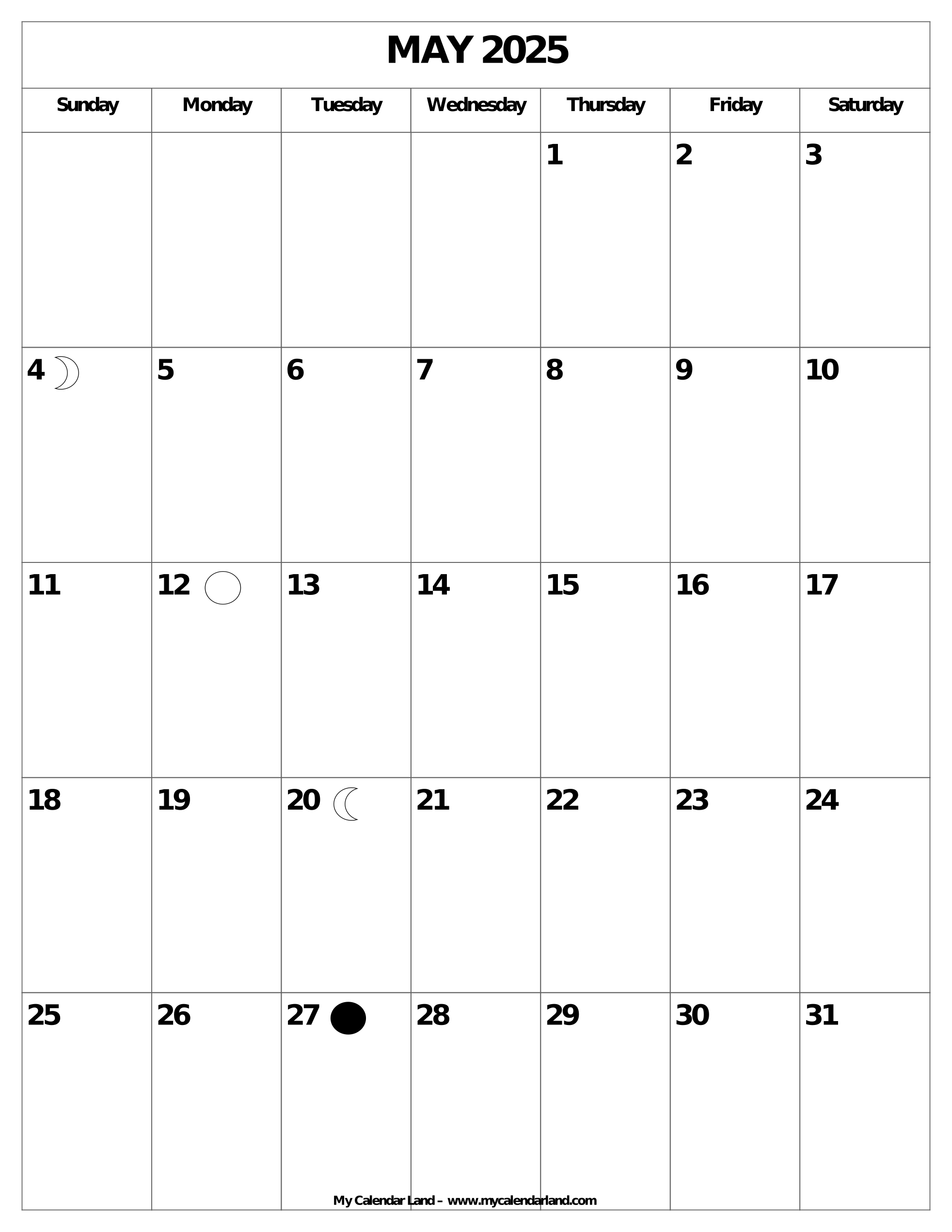 Calendar For May Blank Printable