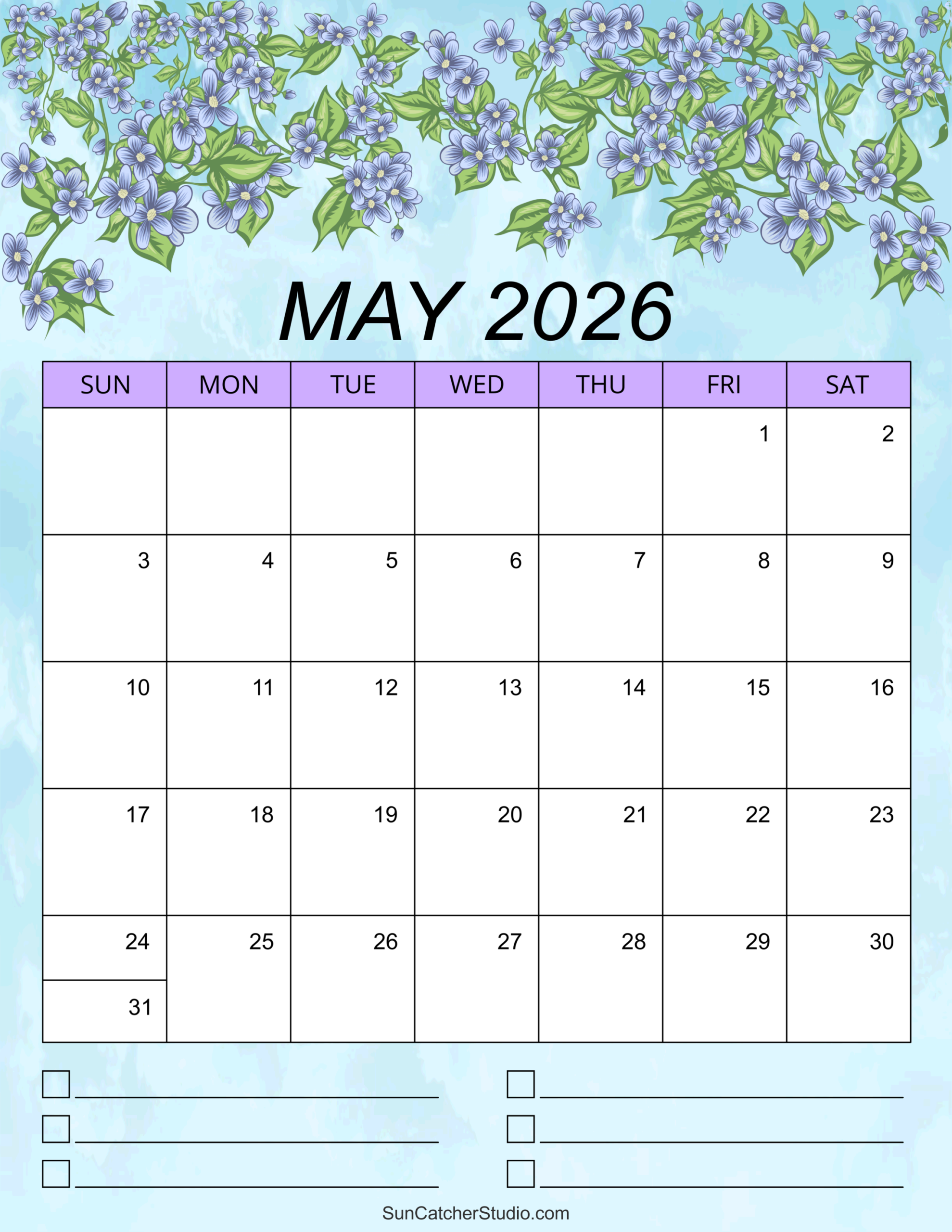 Blank May Printable Calendar 2026
