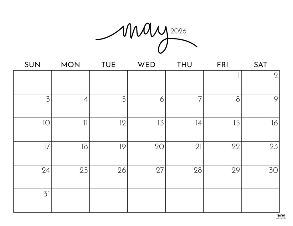 Free Printable May Calendar 2026