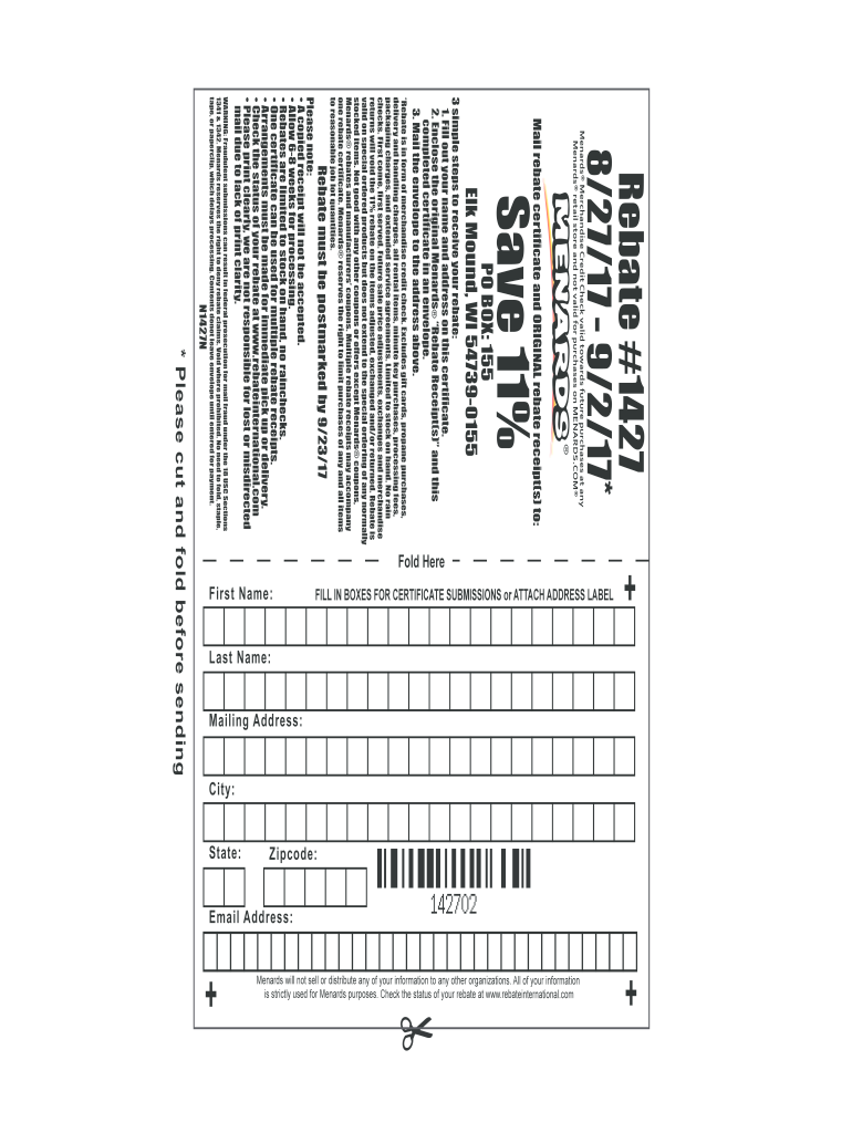 Menards Rebate 1427 Form Fill Online Printable Fillable Blank 