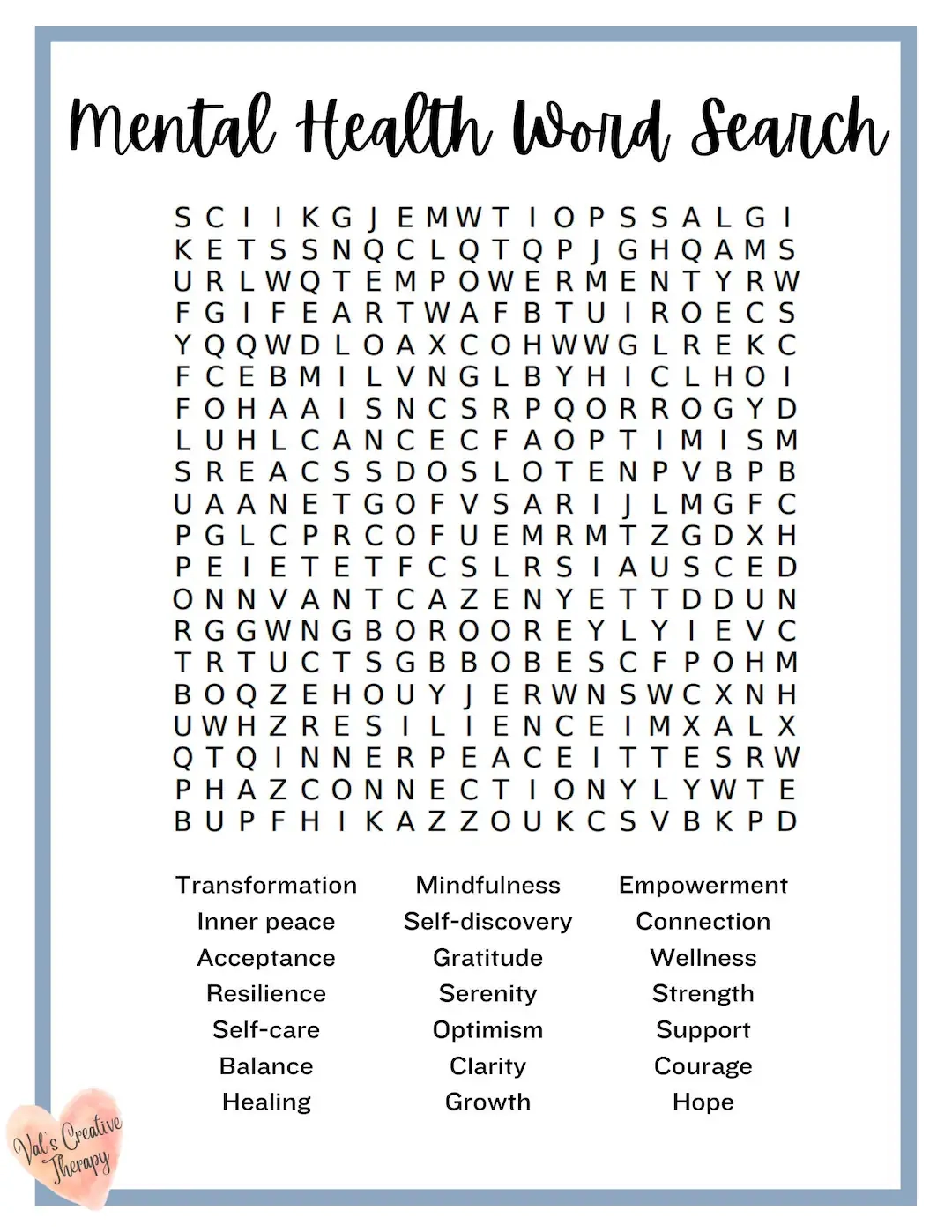 Mental Health Crossword Calming Crossword Puzzle Feel Good 