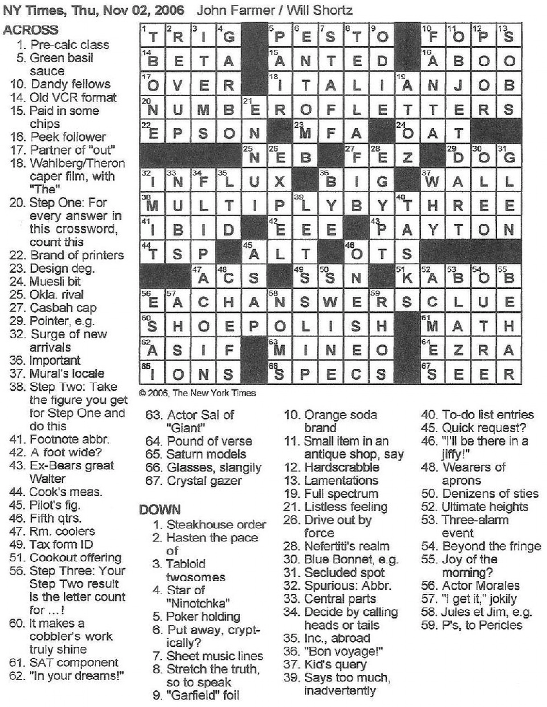 Reagle Crossword Sunday Printable