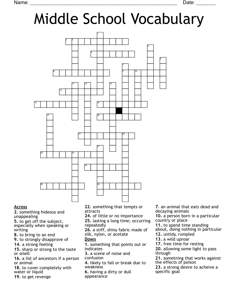 School Crossword Puzzle Printable