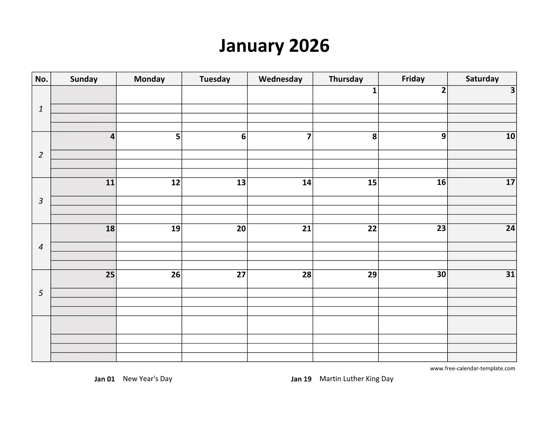 Printable Calendar With Lines 2026