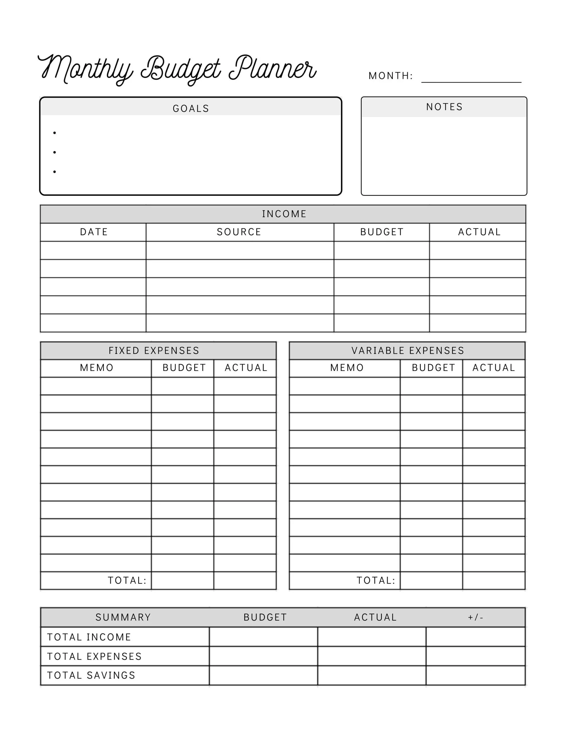 Monthly Budget Planner Printable Simple Budget Worksheet 