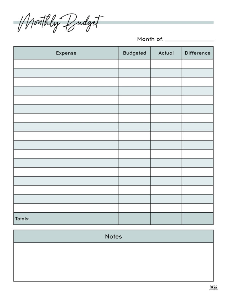 Printable Monthly Budget Worksheet