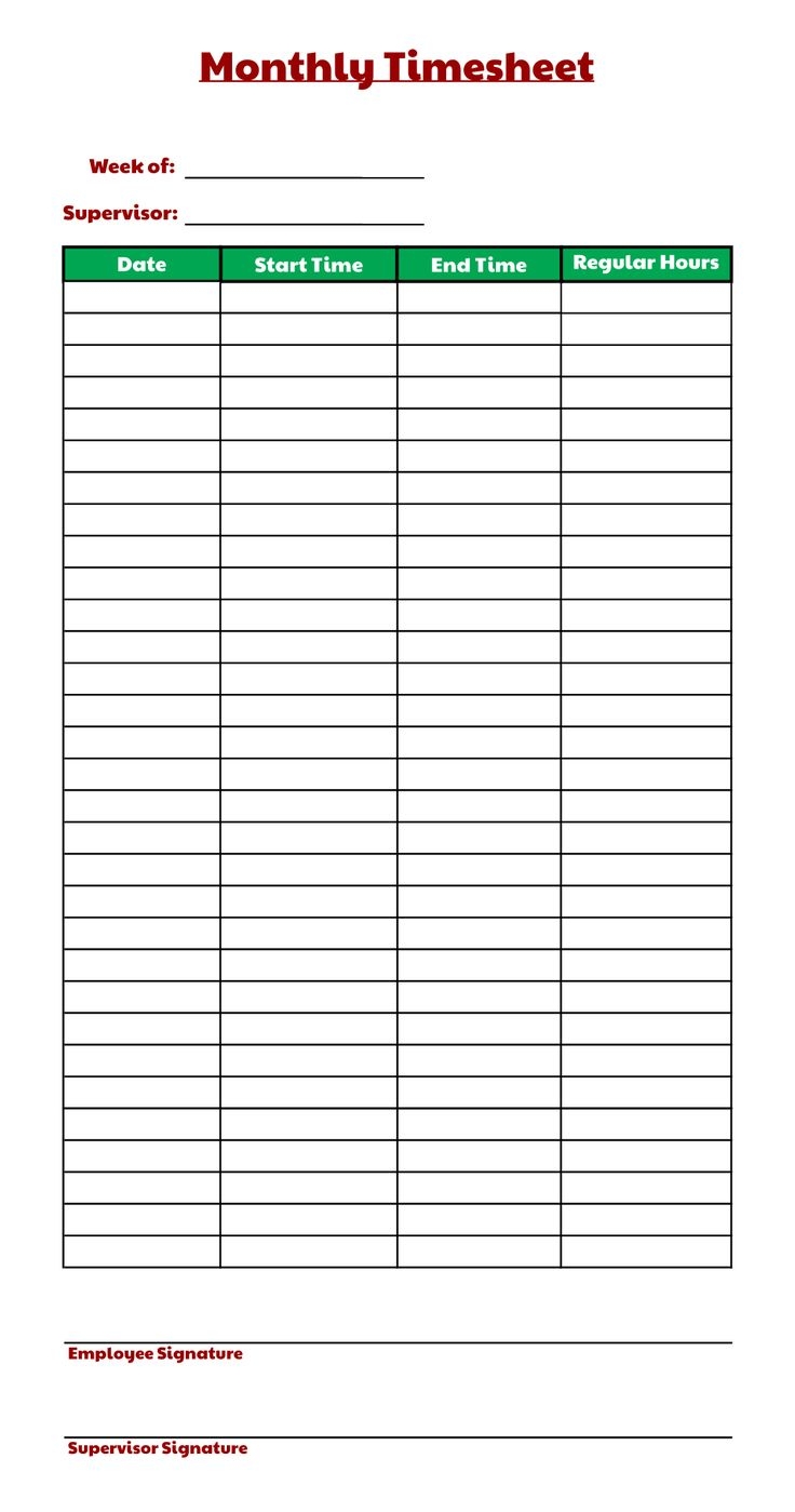 Printable Timesheet Template Free
