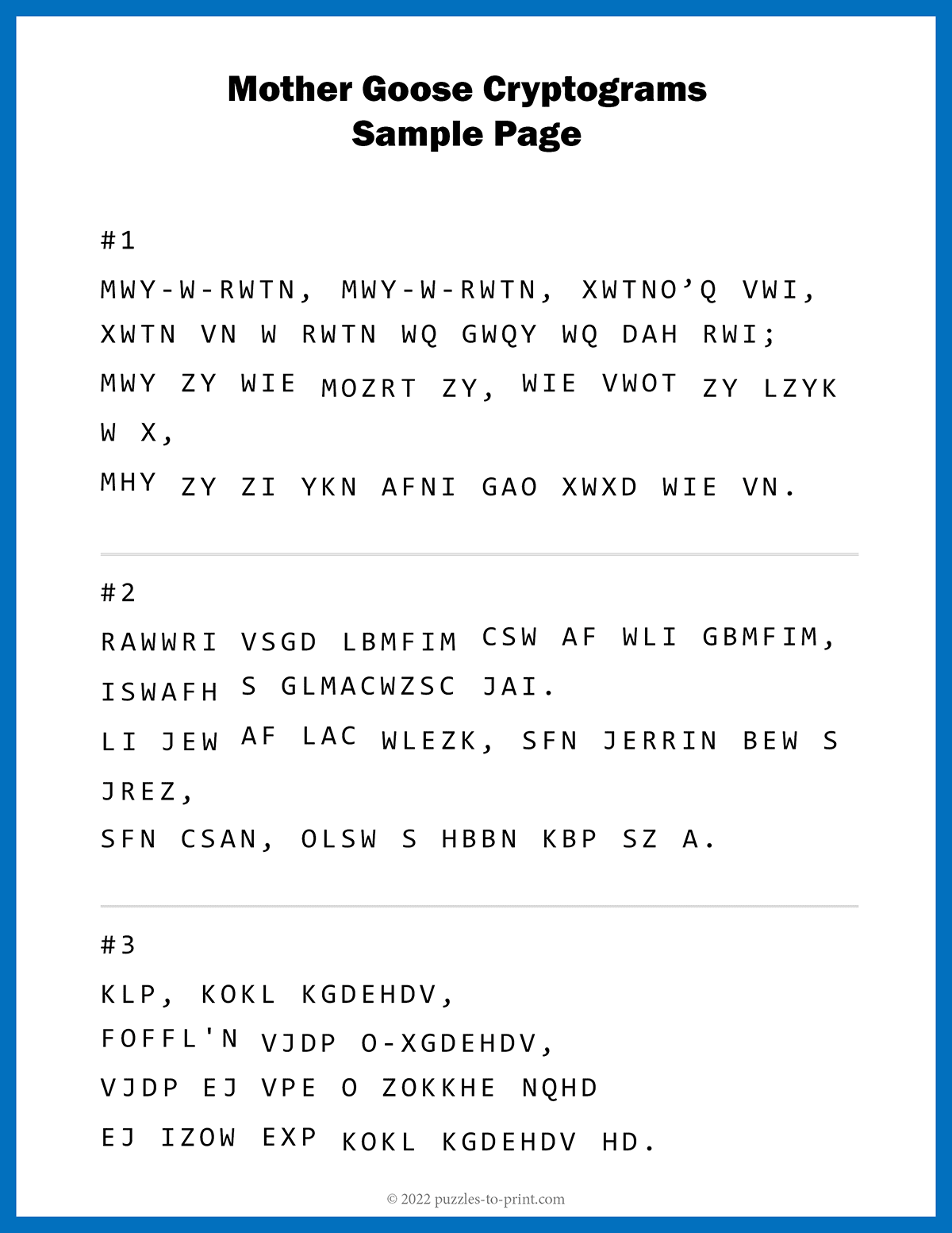 Printable Cryptogram Puzzles Free