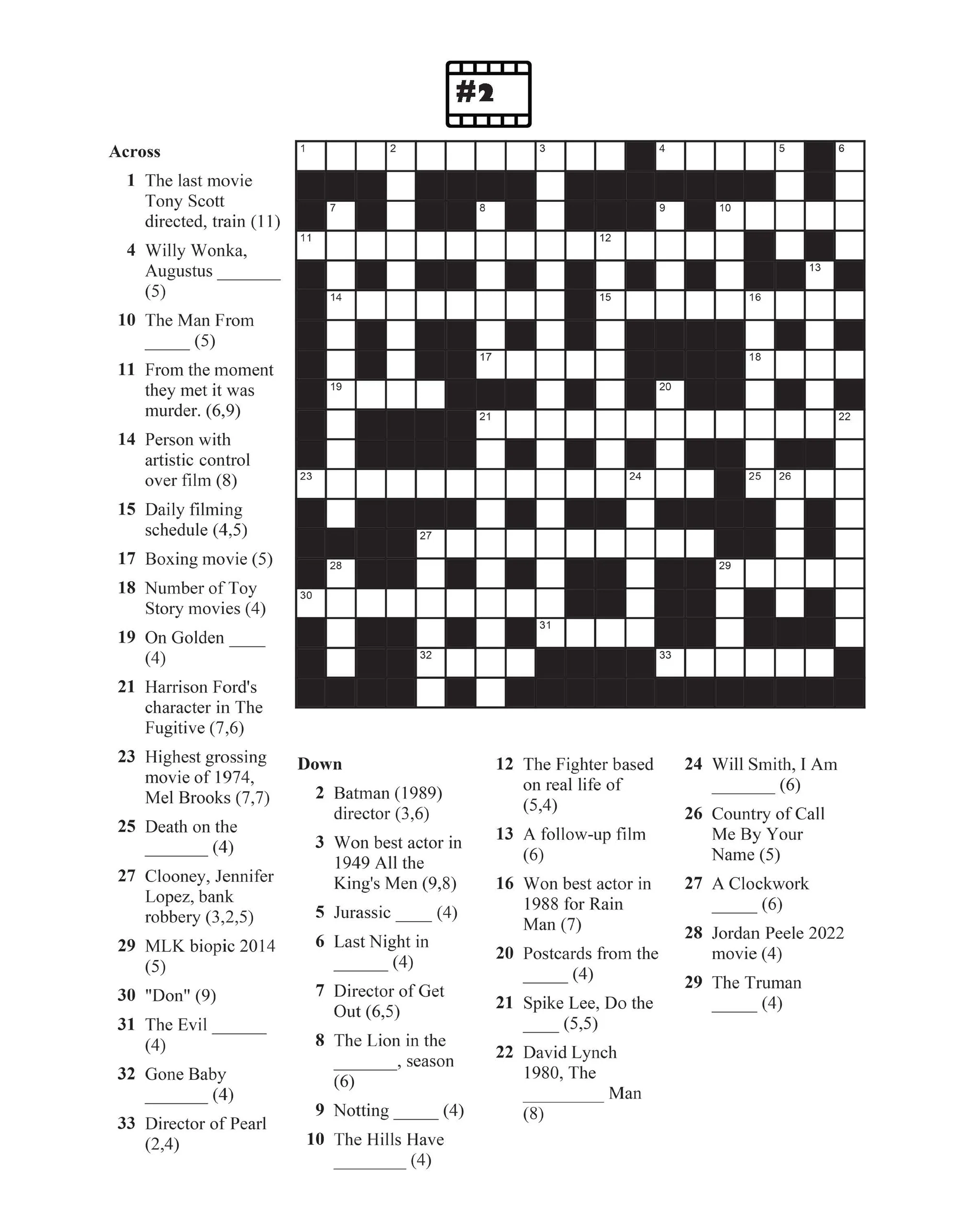 Printable Movie Crossword Puzzles