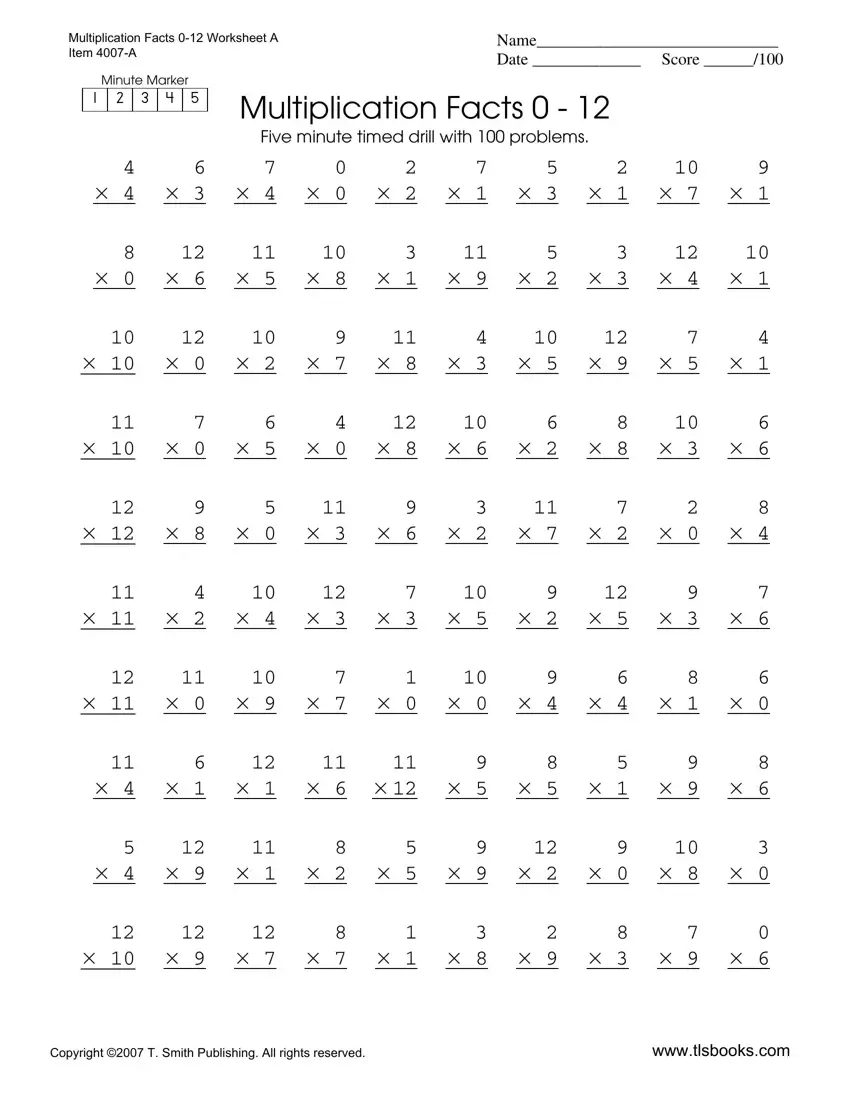 Multiplication Timed Test 0 12 Fill Out Printable PDF