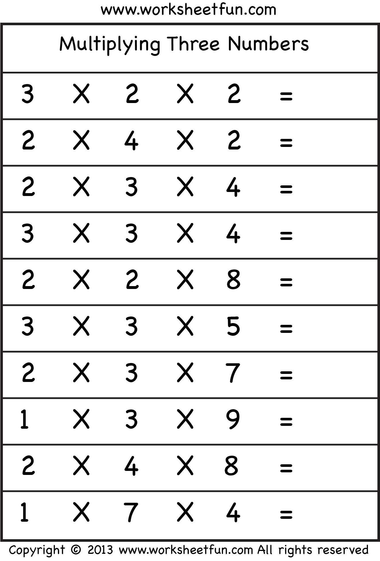 Free Printable Multiplication Worksheets 3s