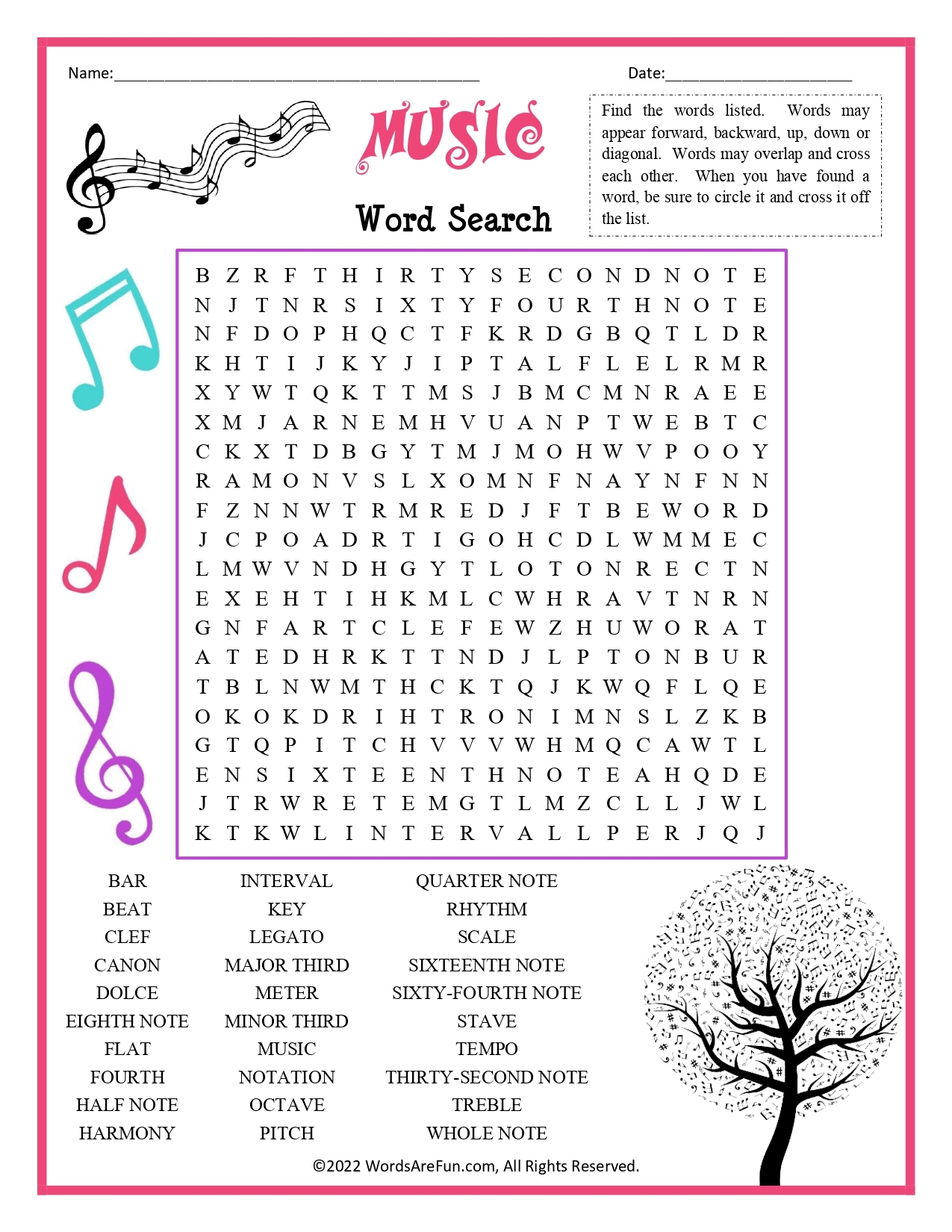 Music Word Search Puzzles